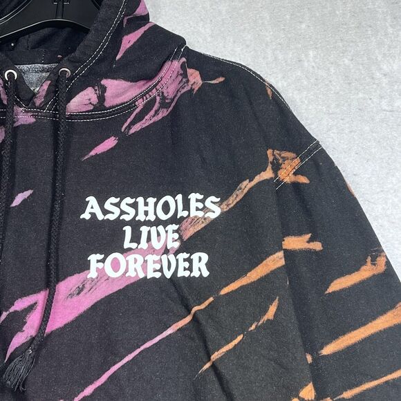 A**holes Live Forever Sweater Mens Large Black Multicolored Print Hoodie Casual - Picture 3 of 11